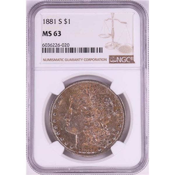 1881-S $1 Morgan Silver Dollar Coin NGC MS63 Nice Toning