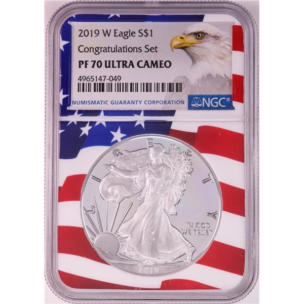 2019-W $1 Proof American Silver Eagle Coin NGC PF70 Ultra Cameo Congratulations Flag