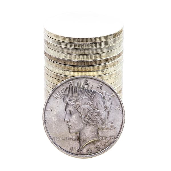 Roll of (20) Brilliant Uncirculated 1923 $1 Peace Silver Dollar Coins