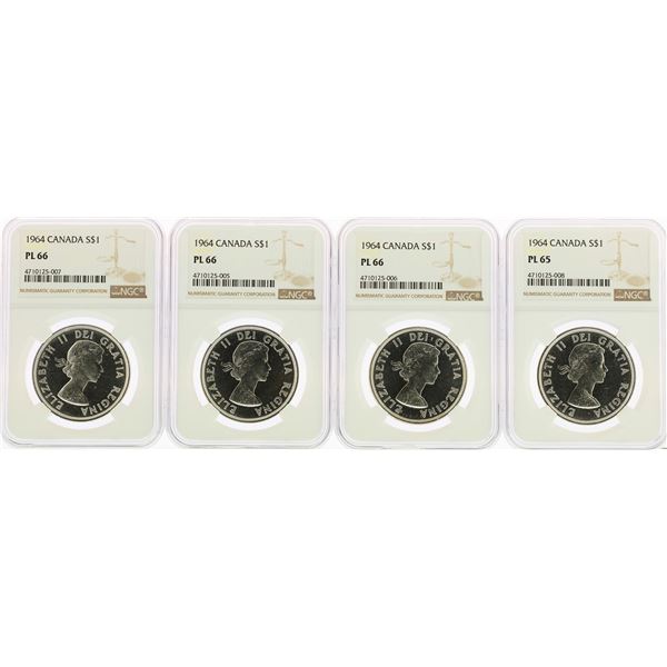 Lot of (4) 1964 Canada $1 Silver Dollar Proof Coins NGC PL66