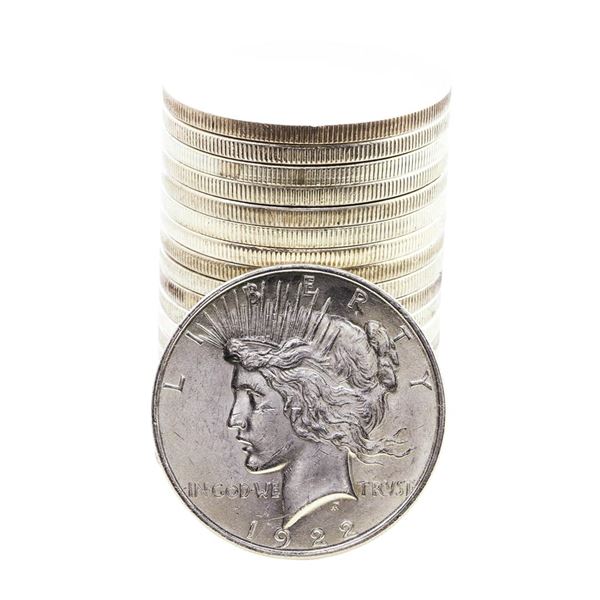Roll of (20) Brilliant Uncirculated 1922 $1 Peace Silver Dollar Coins