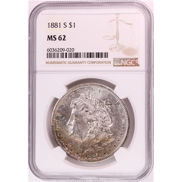 1881-S $1 Morgan Silver Dollar Coin NGC MS62 Nice Toning