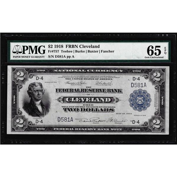 1918 $2 Federal Reserve Bank Note Cleveland Fr.757 PMG Gem Uncirculated 65EPQ