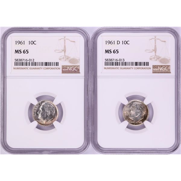 Lot of 1961 & 1961-D Roosevelt Dime Coins NGC MS65