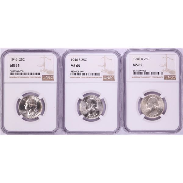 Lot of 1946-P/D/S Washington Quarter Coins NGC MS65