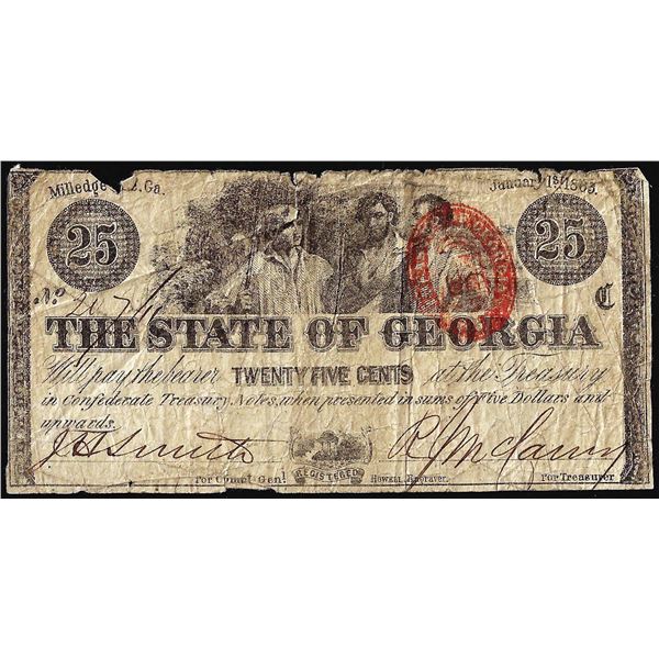 1863 Twenty-Five Cents State of Georgia Obsolete Currency Note