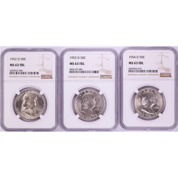 Lot of 1952-D to 1954-D Franklin Half Dollar Coins NGC MS63FBL