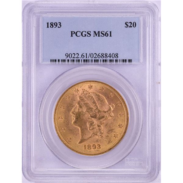 1893 $20 Liberty Head Double Eagle Gold Coin PCGS MS61