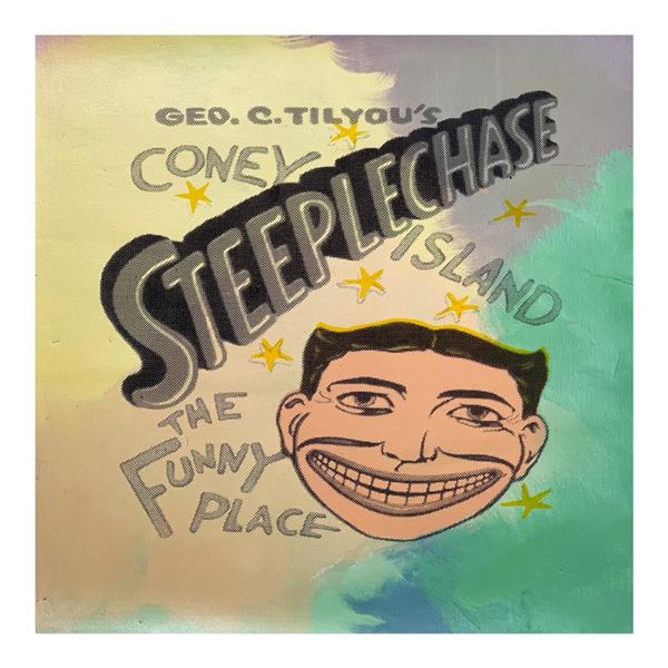 Steve Kaufman (1960-2010) "Steepechase, Coney Island" Original Mixed Media on Canvas