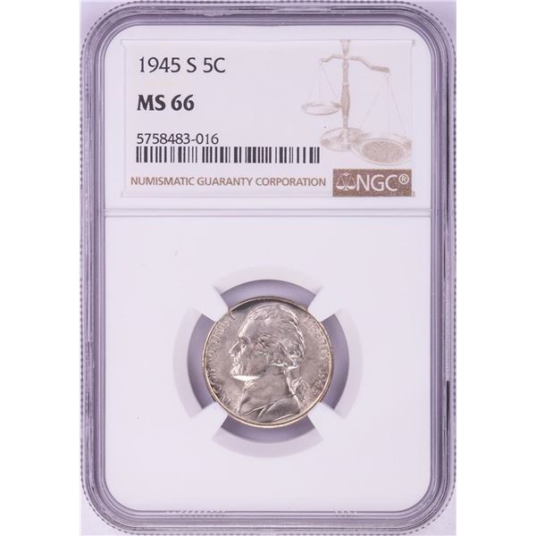 1945-S Jefferson Wartime Silver Nickel Coin NGC MS66