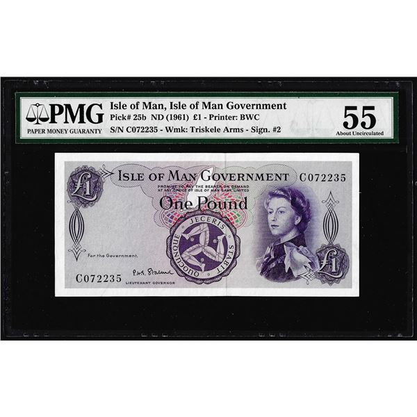 1961 Isle of Man 1 Pound Note Pick# 25b PMG About Uncirculated 55