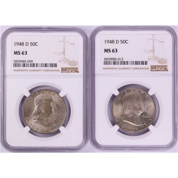 Lot of (2) 1948-D Franklin Half Dollar Coins NGC MS63