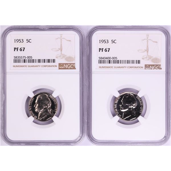 Lot of (2) 1953 Proof Jefferson Nickel Coins NGC PF67