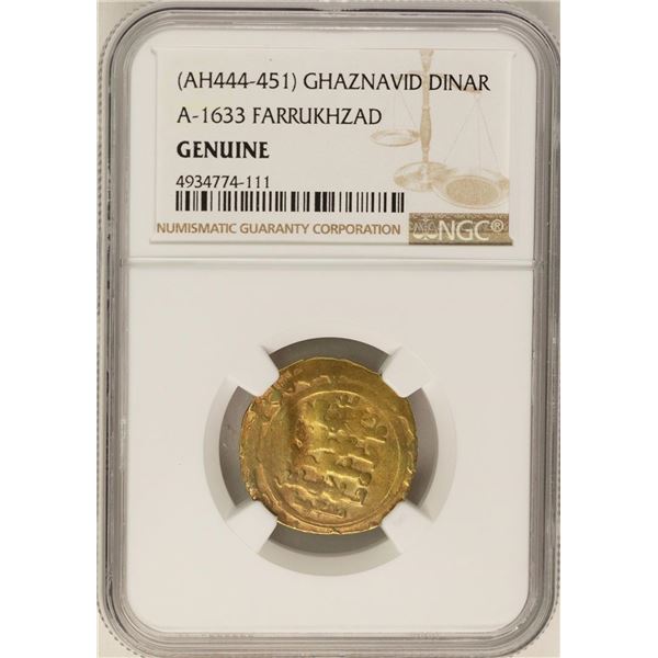 AH444-451 Ghaznavid Dinar A-1633 Farrukhzad Gold Coin NGC Genuine