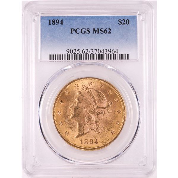 1894 $20 Liberty Head Double Eagle Gold Coin PCGS MS62