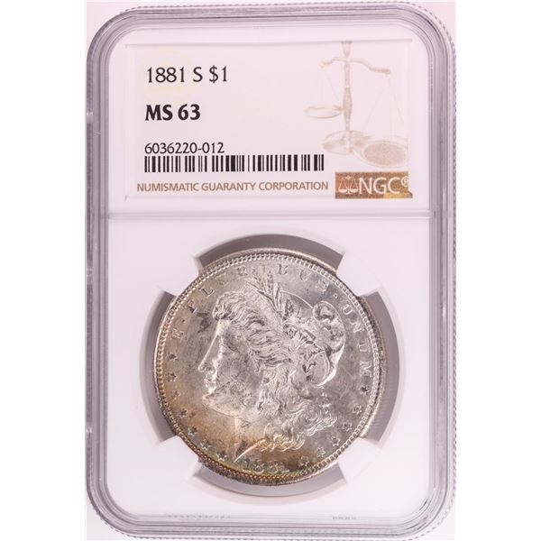1881-S $1 Morgan Silver Dollar Coin NGC MS63 Nice Toning