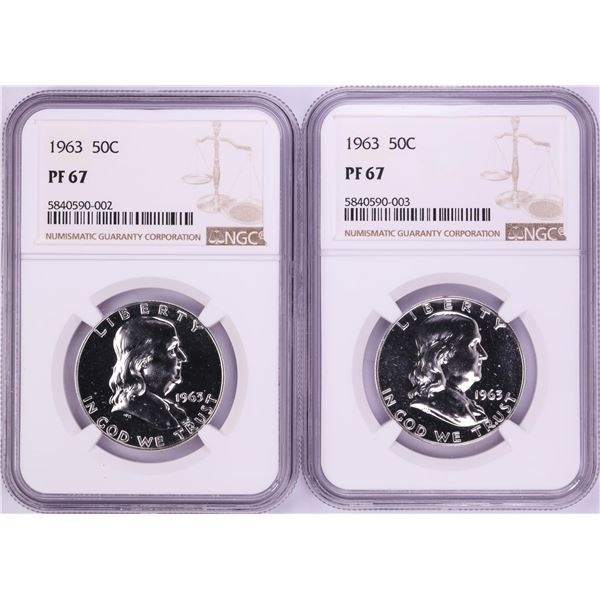 Lot of (2) 1963 Proof Franklin Half Dollar Coins NGC PF67