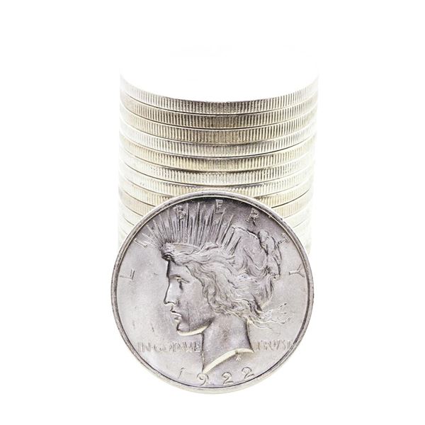 Roll of (20) Brilliant Uncirculated 1922 $1 Peace Silver Dollar Coins
