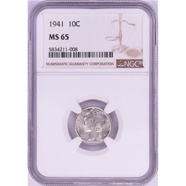 1941 Mercury Dime Coin NGC MS65
