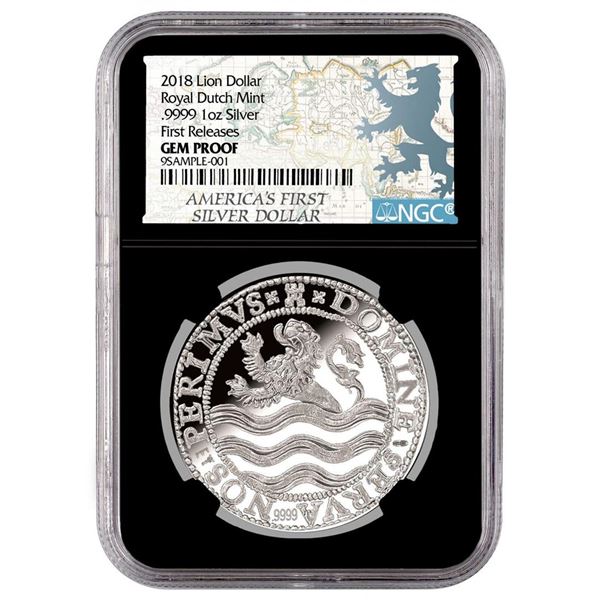 2018 Netherlands 1 oz. Silver Lion Dollar Coin NGC Gem Proof First Release Black Core