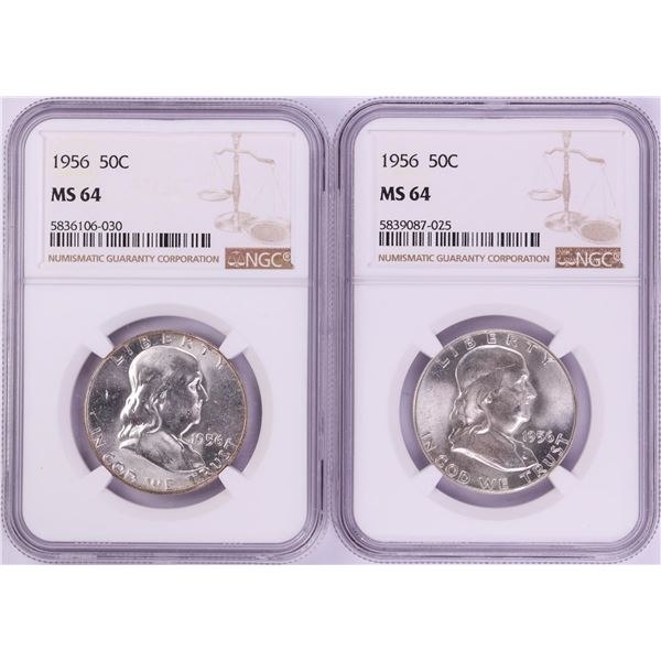 Lot of (2) 1956 Franklin Half Dollar Coins NGC MS64