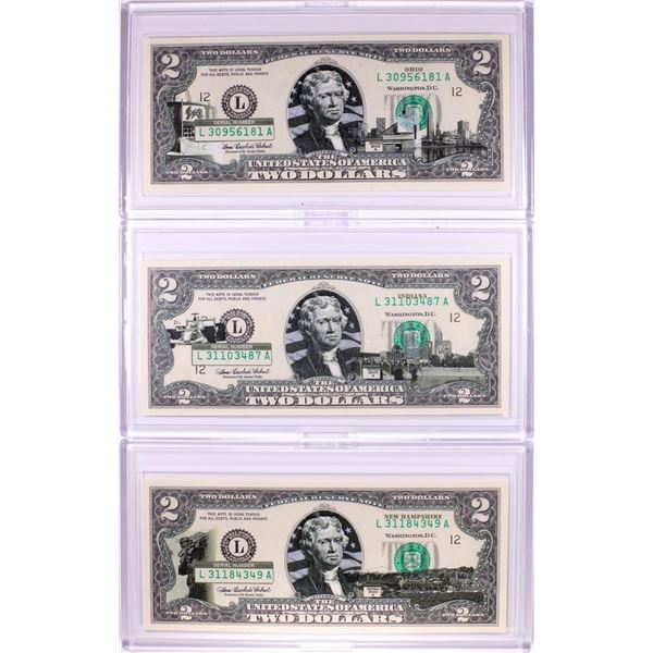 Lot of (3) 2003A $2 Federal Reserve Notes Uncirculated in Cases