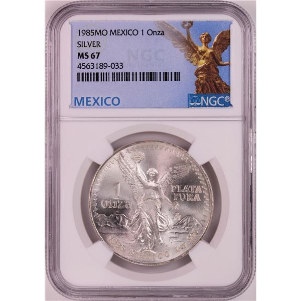 1985Mo Mexico 1 Onza Libertad Silver Coin NGC MS67