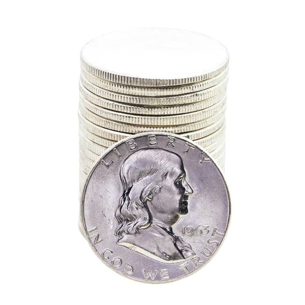 Roll of (20) Brilliant Uncirculated 1963 Franklin Half Dollar Coins