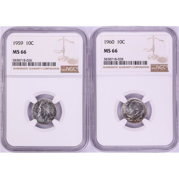 Lot of 1959-1960 Roosevelt Dime Coins NGC MS66