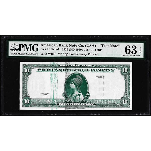 1929 10 Unit American Bank Note Co. "Test Note" PMG Choice Uncirculated 63EPQ