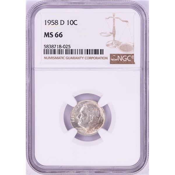 1958-D Roosevelt Dime Coin NGC MS66