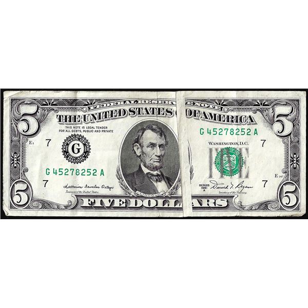 1981A $5 Federal Reserve Gutter Fold Error Note