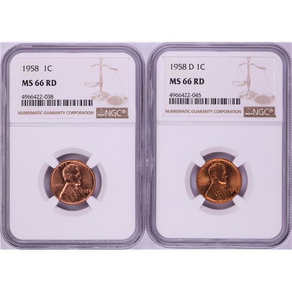Lot of 1958 & 1958-D Lincoln Wheat Cent Coins NGC MS66RD