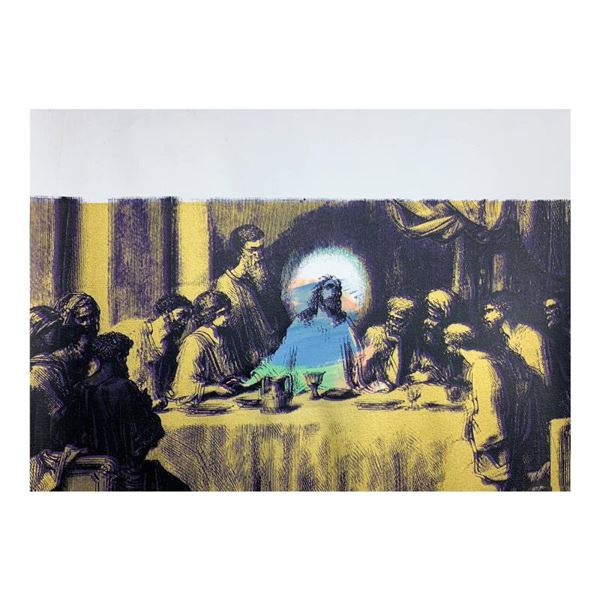 Steve Kaufman (1960-2010) "Last Supper Gold" Original Mixed Media on Canvas