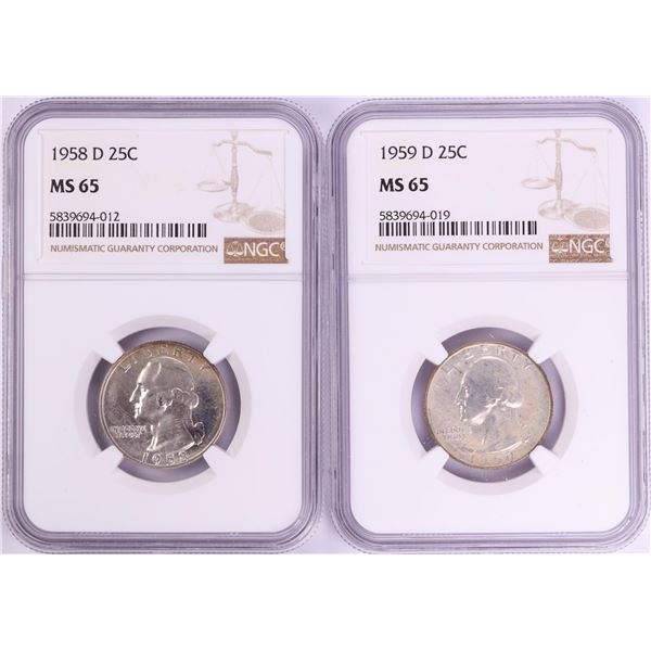 Lot of 1958-D & 1959-D Washington Quarter Coins NGC MS65