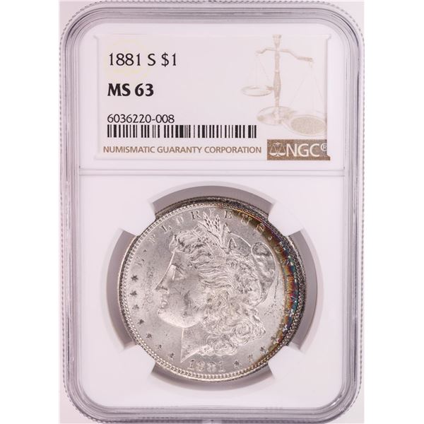 1881-S $1 Morgan Silver Dollar Coin NGC MS63 Great Toning