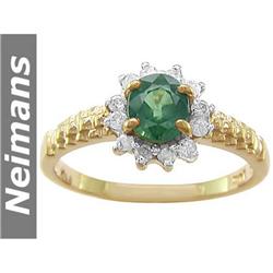 Antique 1.25 ct Green Sapphire & Diamond Ring 14kt Gold