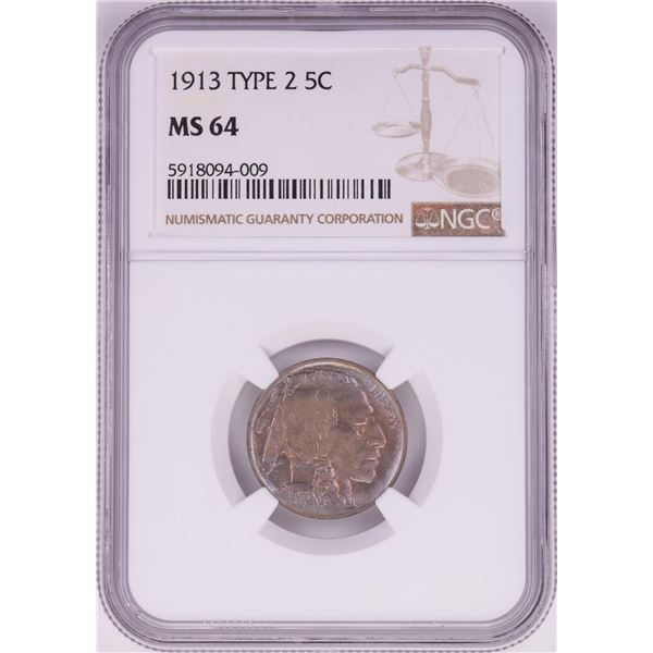 1913 Type 2 Buffalo Nickel Coin NGC MS64 Nice Toning