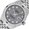 Image 2 : Rolex Men's Stainless Steel Diamond & Ruby Oyster Perpetual Datejust Wristwatch