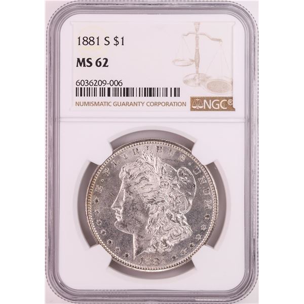 1881-S $1 Morgan Silver Dollar Coin NGC MS62 Nice Toning