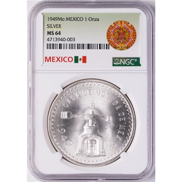 1949Mo Mexico 1 Onza Silver Coin NGC MS64