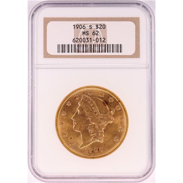1906-S $20 Liberty Head Double Eagle Gold Coin NGC MS62