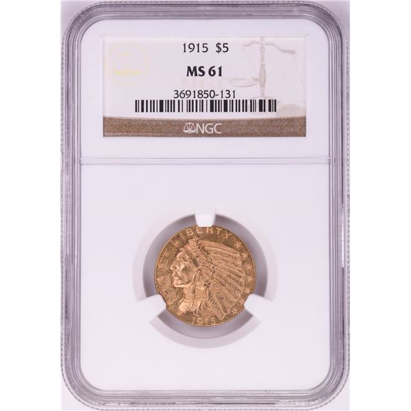1915 $5 Indian Head Half Eagle Gold Coin NGC MS61