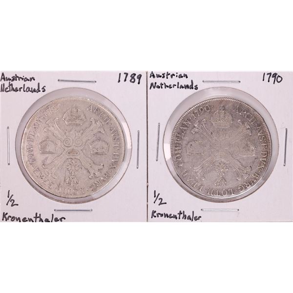 Lot of 1789-1790 Austrian Netherlands 1/2 Kronenthaler Silver Coins