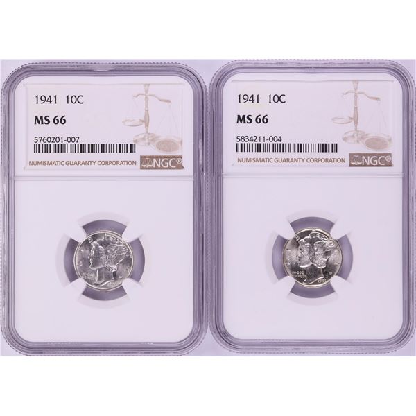Lot of (2) 1941 Mercury Dime Coins NGC MS66