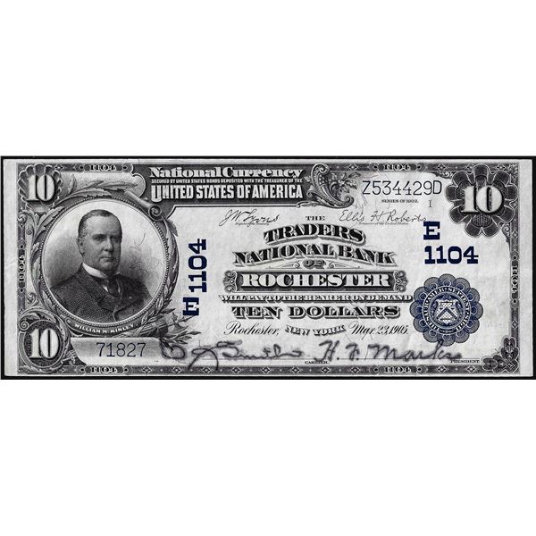 1902PB $10 Traders National Bank of Rochester, NY CH# 1104 National Currency Note