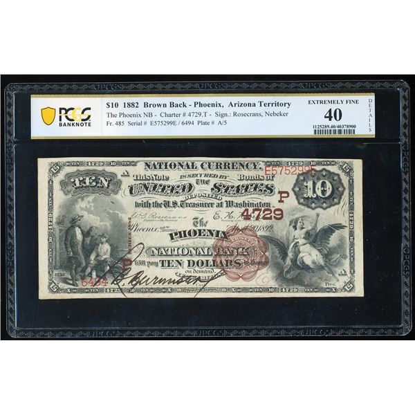 1882BB $10 Phoenix, Arizona Territory CH# 4729 National Note PCGS Extremely Fine 40