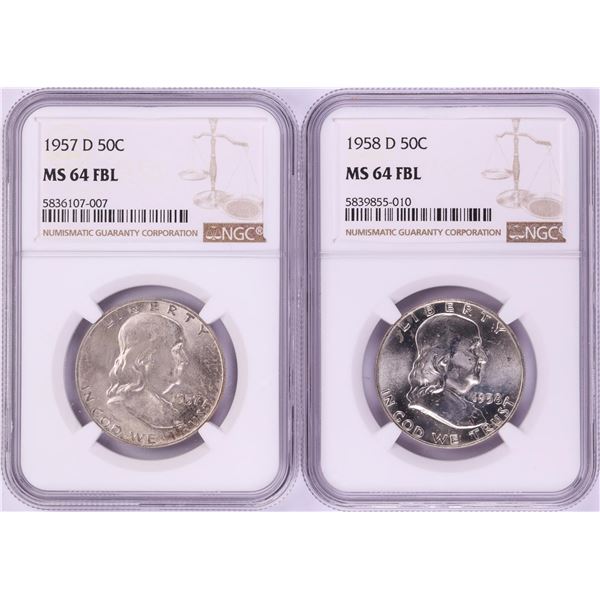 Lot of 1957-D & 1958-D Franklin Half Dollar Coins NGC MS64FBL