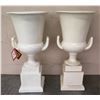 Image 1 : Qty 2 Winward Decorative White Footed Vases w/  Handles 10"D x 22"H