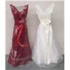 Image 1 : Qty 2 Wedding Gowns: 33" Red Velvet (Sale $129) & White Tulle Displays